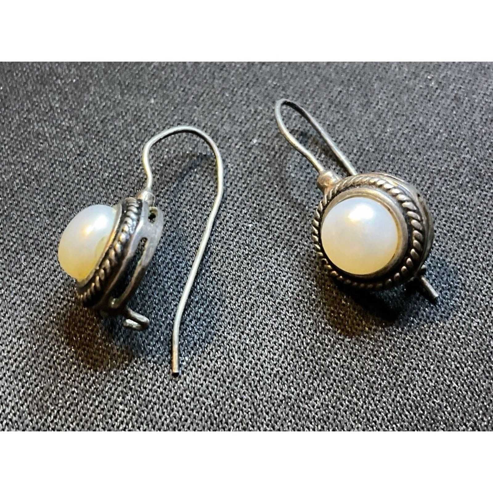 Other 925 Silver Vintage Pearl Button C Clasp Earrings Size ONE SIZE - 2 Thumbnail