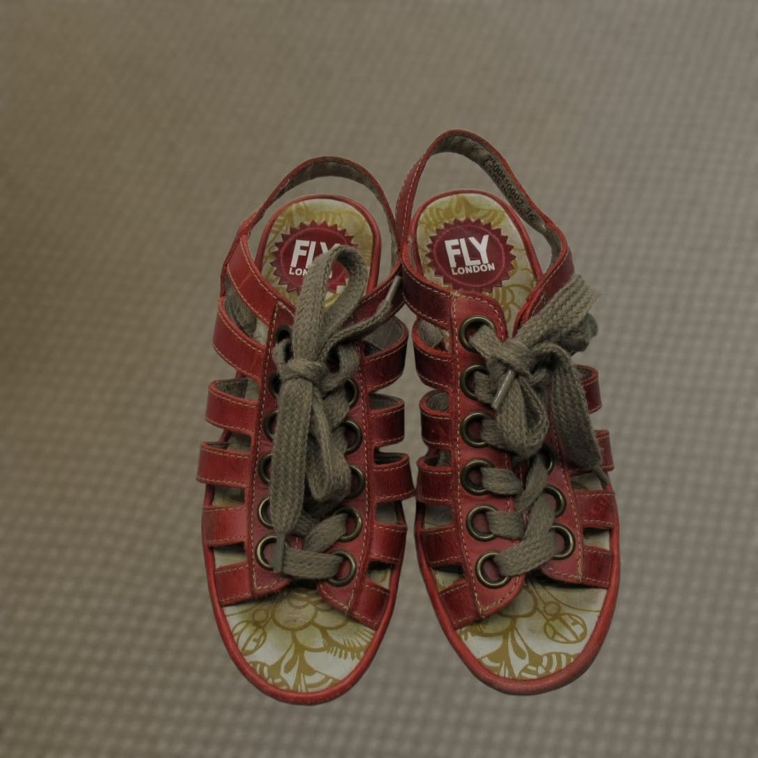 Fly London Fly London Womens Sandals Red Leather Wedge Slingback Lace Up EU36 5.5 Size US 6 / IT 36 - 1 Thumbnail