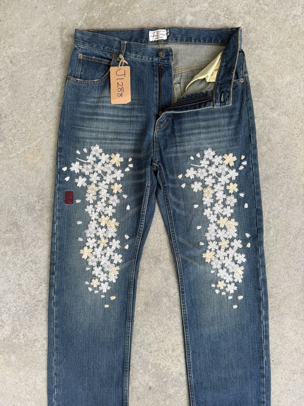Karakuri Tamashii Japanese Karakuri Tamashi Embroidered Flower Distressed Size US 33 - 3 Thumbnail