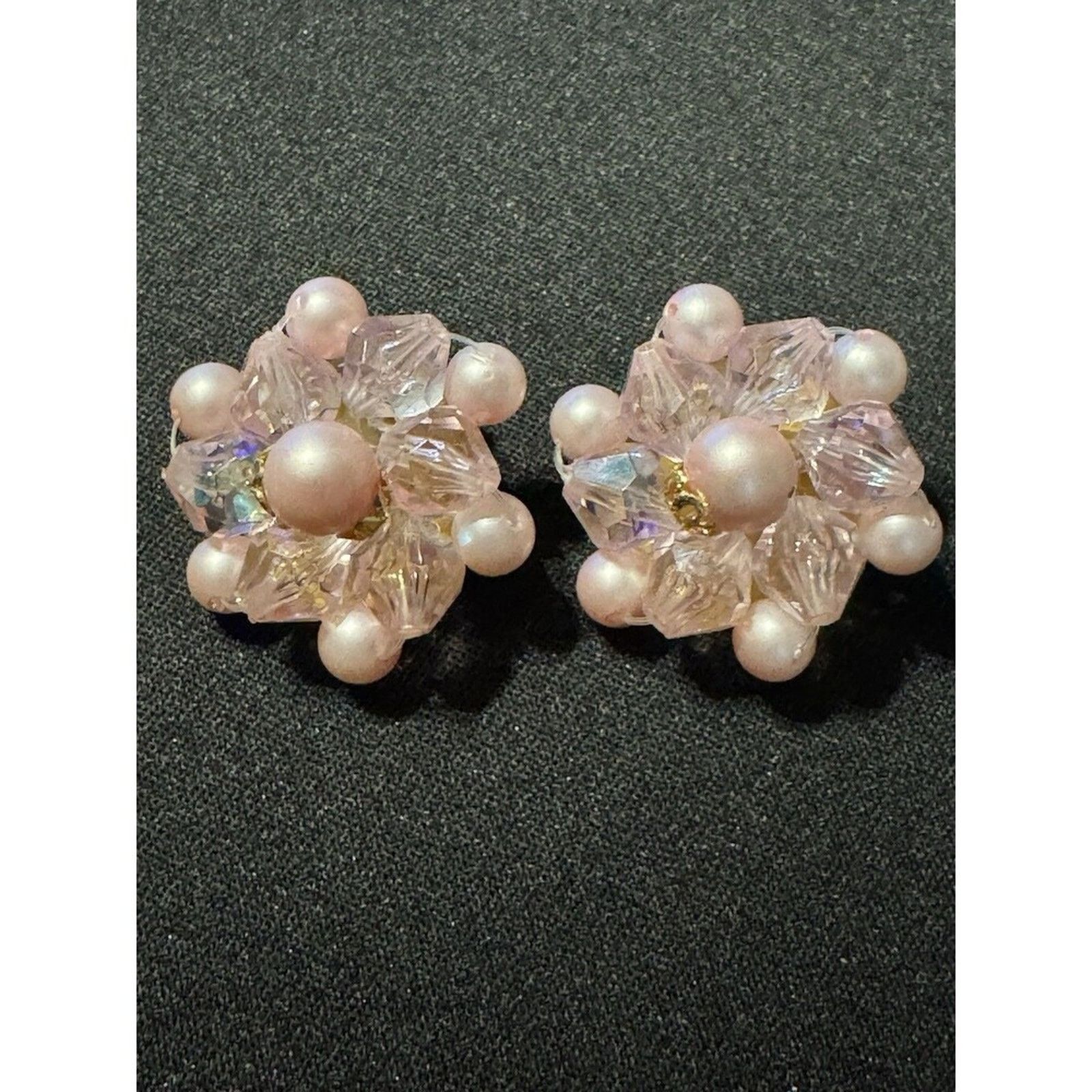 Other Pink Pearl Beaded Button Clip-on Earrings Vintage Germany Size ONE SIZE - 2 Thumbnail