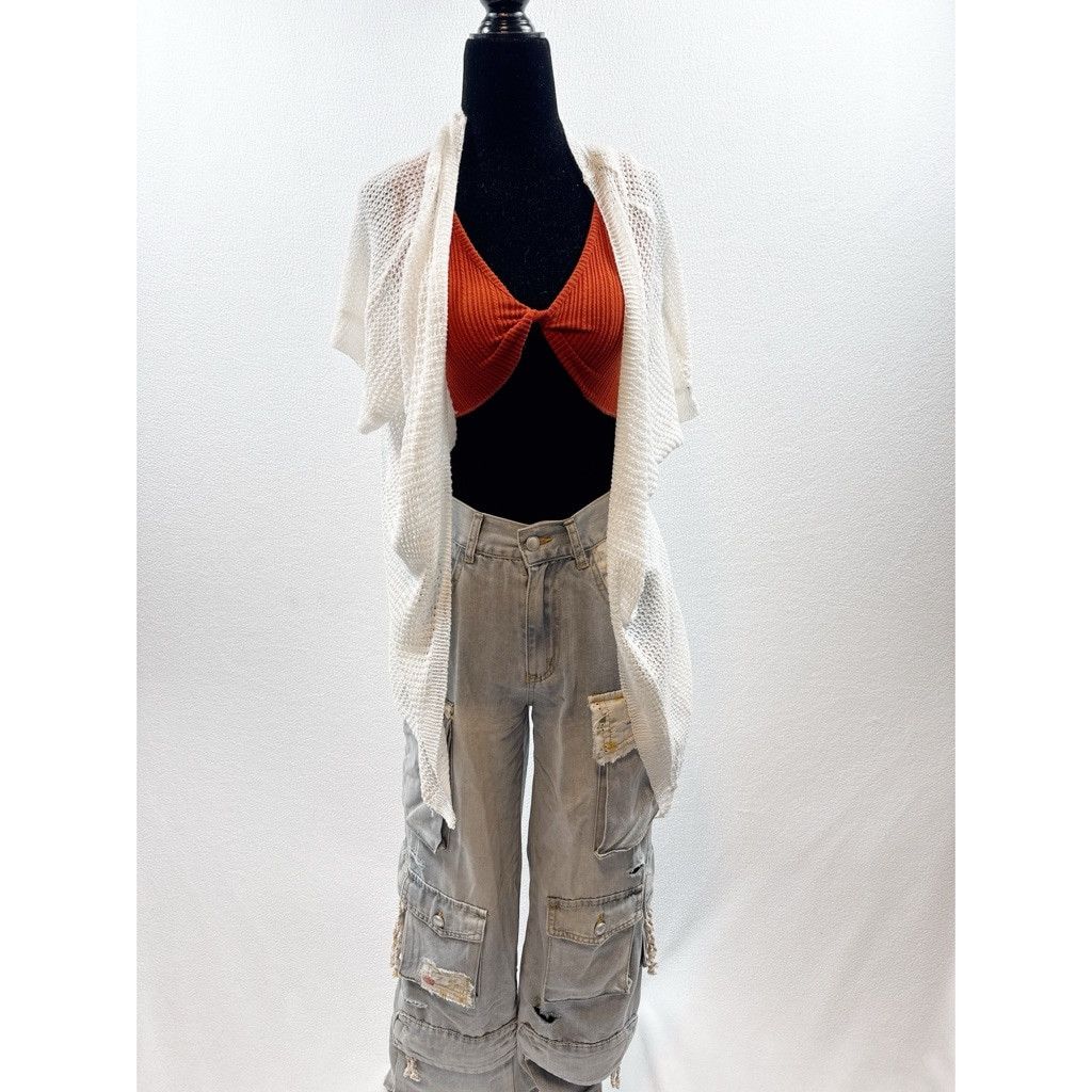 Unknown London NWOT POL Open Knit Cotton Cardigan – White Size Small Size S / US 4 / IT 40 - 1 Thumbnail