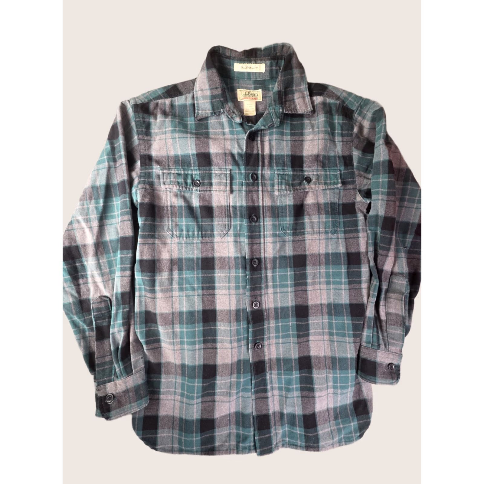 Vintage LL Bean Mens Shirt Gray Green Plaid Traditional Fit Chamois Cotton Distressed Button-Up Long Sleeve 2XL Tall Size US XXL / EU 58 / 5 - 1 Thumbnail