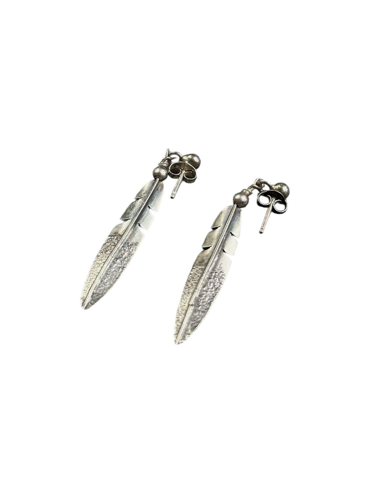 Vintage NATIVE AMERICAN INSPIRED STERLING SILVER FEATHERS EARRINGS Size ONE SIZE - 3 Thumbnail