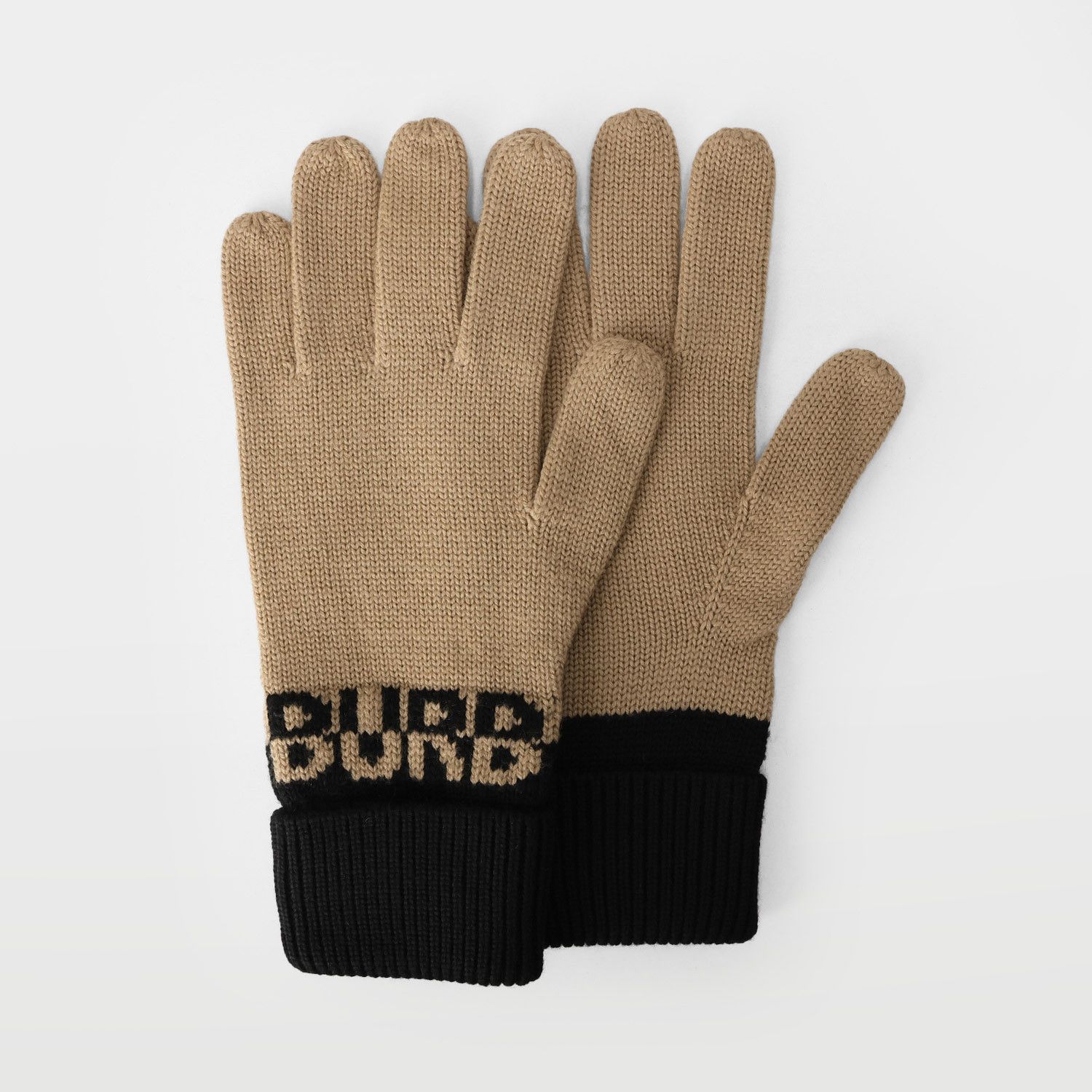 Burberry o1w1db10126 Size: M / BB Logo Wool Knit Gloves Beige/Black Size ONE SIZE - 2 Thumbnail