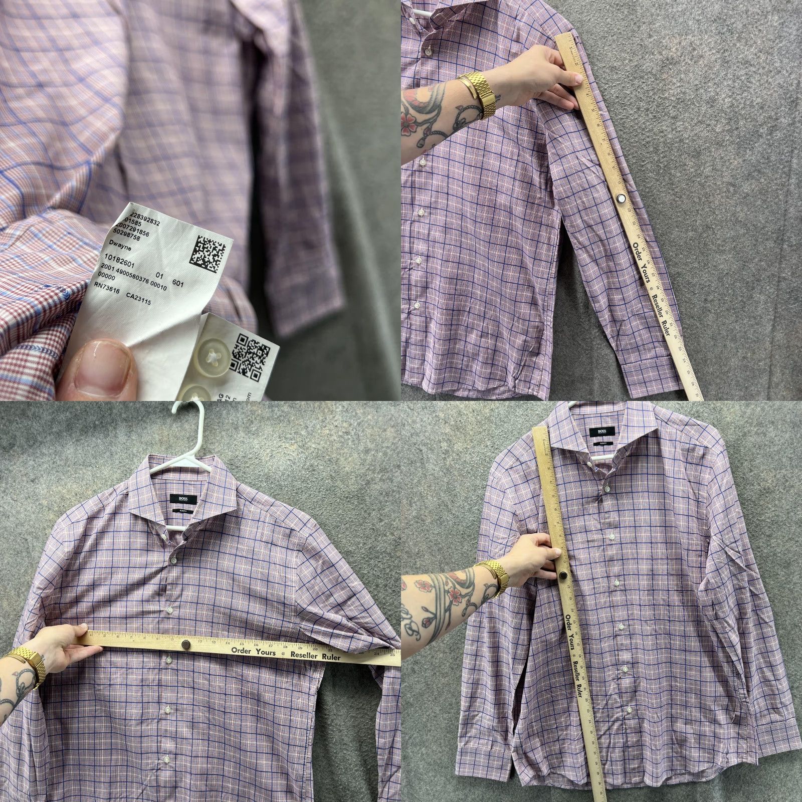 Hugo Boss HUGO BOSS Dress Shirt Mens 16 41 Purple Blue Check Slim Fit Long Sleeve Size 42R - 8 Thumbnail