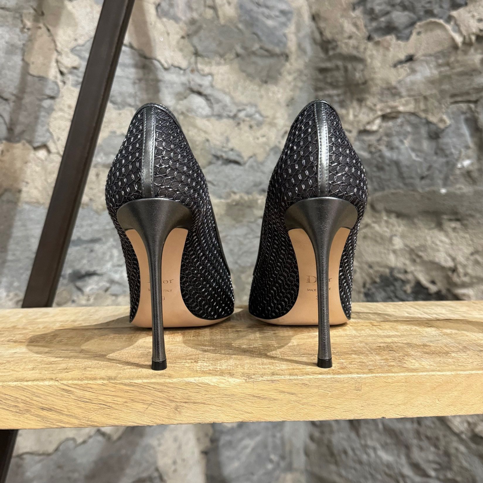 Dior Dior Silver Black Metallic Mesh Pointy Pumps Size US 9 / IT 39 - 6 Thumbnail
