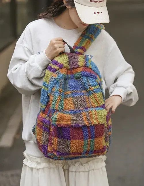 Japanese Brand Unisex Fluffy Wool Plush Backpack Size ONE SIZE - 3 Thumbnail