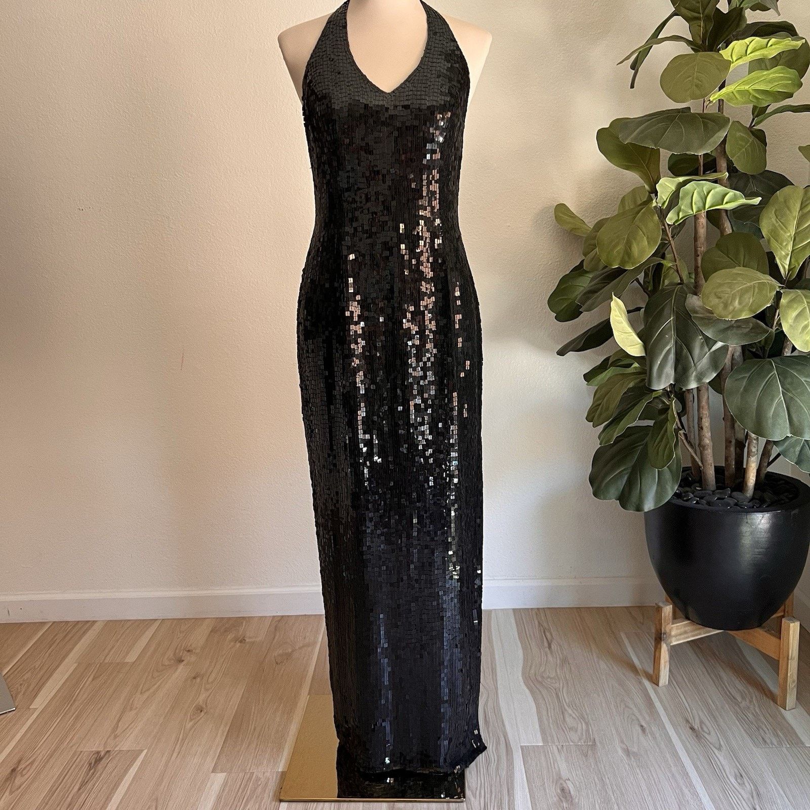 Other Vintage Basix II Silk Sequin Halter Evening Backless Dress Size M / US 6-8 / IT 42-44 - 1 Thumbnail
