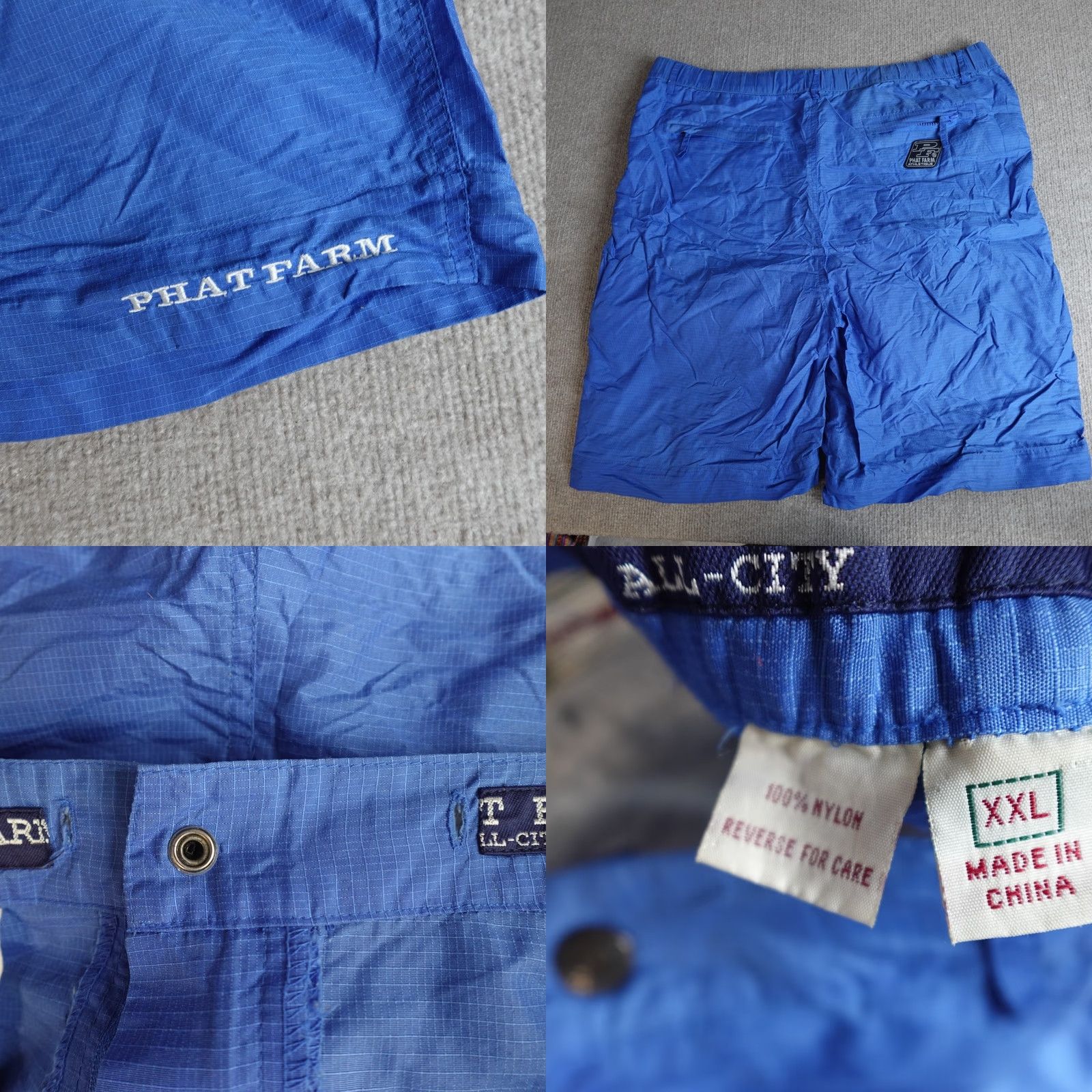 Phat Farm Phat Farm Mens Shorts 2XL Blue Solid Embroidered Ripstop Nylon Vintage Chino Pockets Summer Spring Mens Size US 39 - 8 Thumbnail