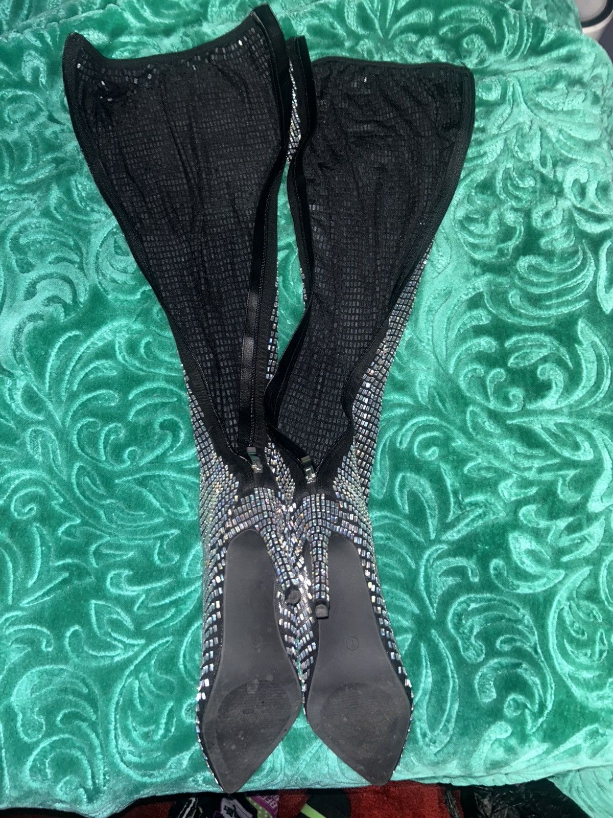 Fashion Nova Rhinestone knee heeled boots Size US 7 / IT 37 - 4 Thumbnail