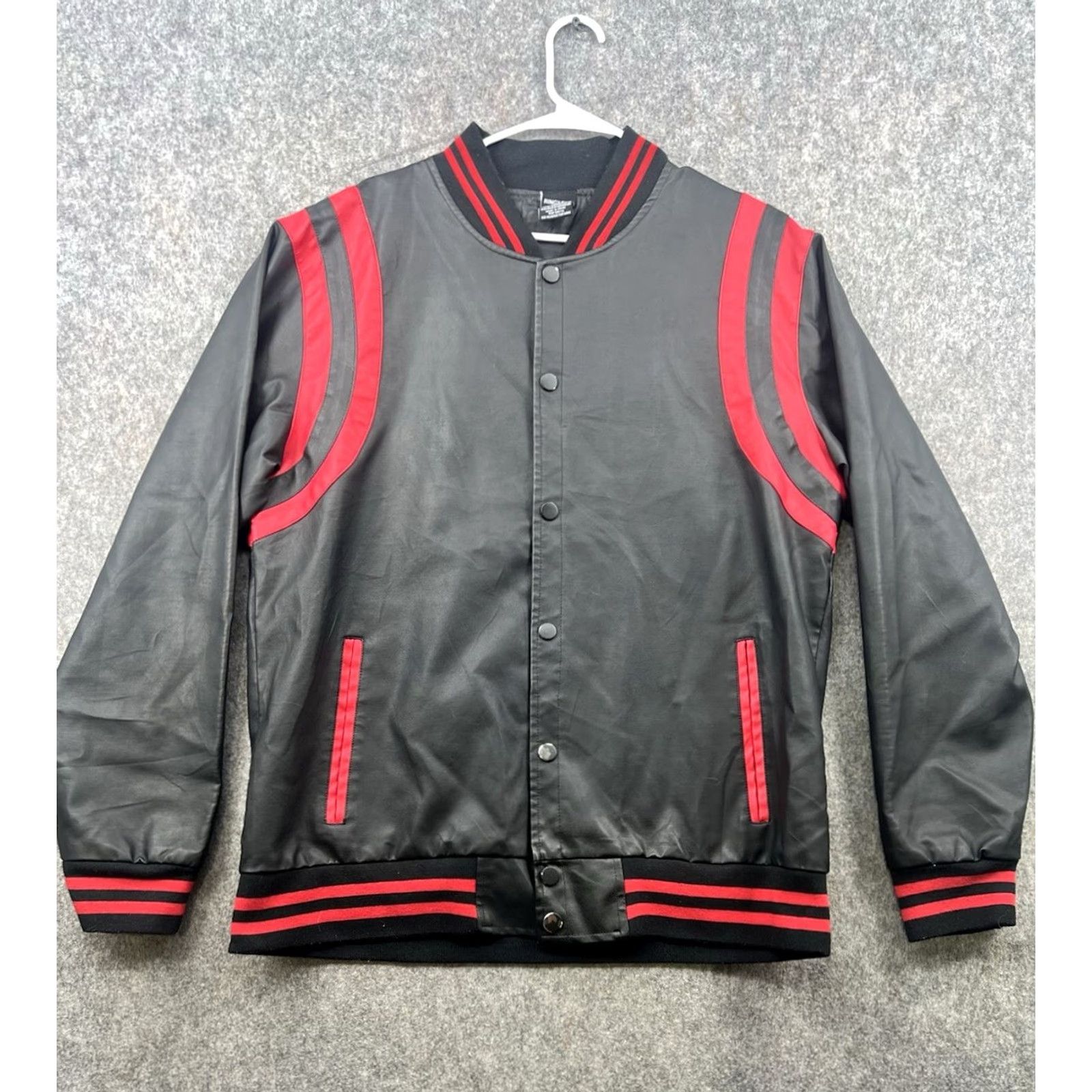 Ring Of Fire Ring Of Fire Jacket Men XL Black Faux Leather Varsity Snap Red Stripes 80s 90s Size US XL / EU 56 / 4 - 2 Thumbnail