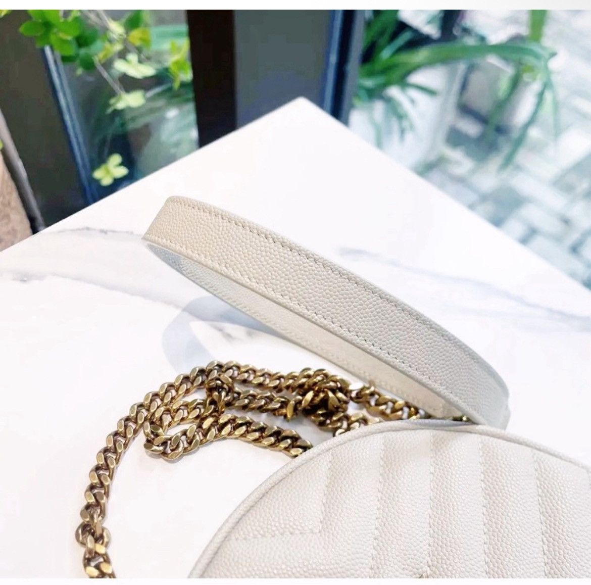 Saint Laurent Paris Auth Saint Laurent New Ivory Round Chevron YSL Crossbody Bag Size ONE SIZE - 6 Thumbnail