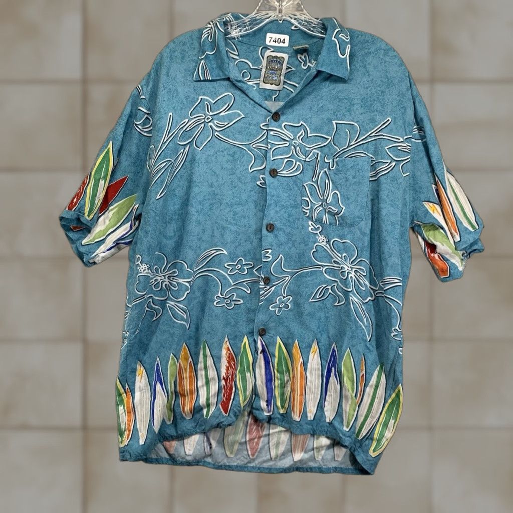 Vintage VINTAGE Ocean Current Men’s Surf Board Hawaiian Shirt Large Blue Floral 100% Rayon Beach Summer Casual Size US L / EU 52-54 / 3 - 1 Thumbnail