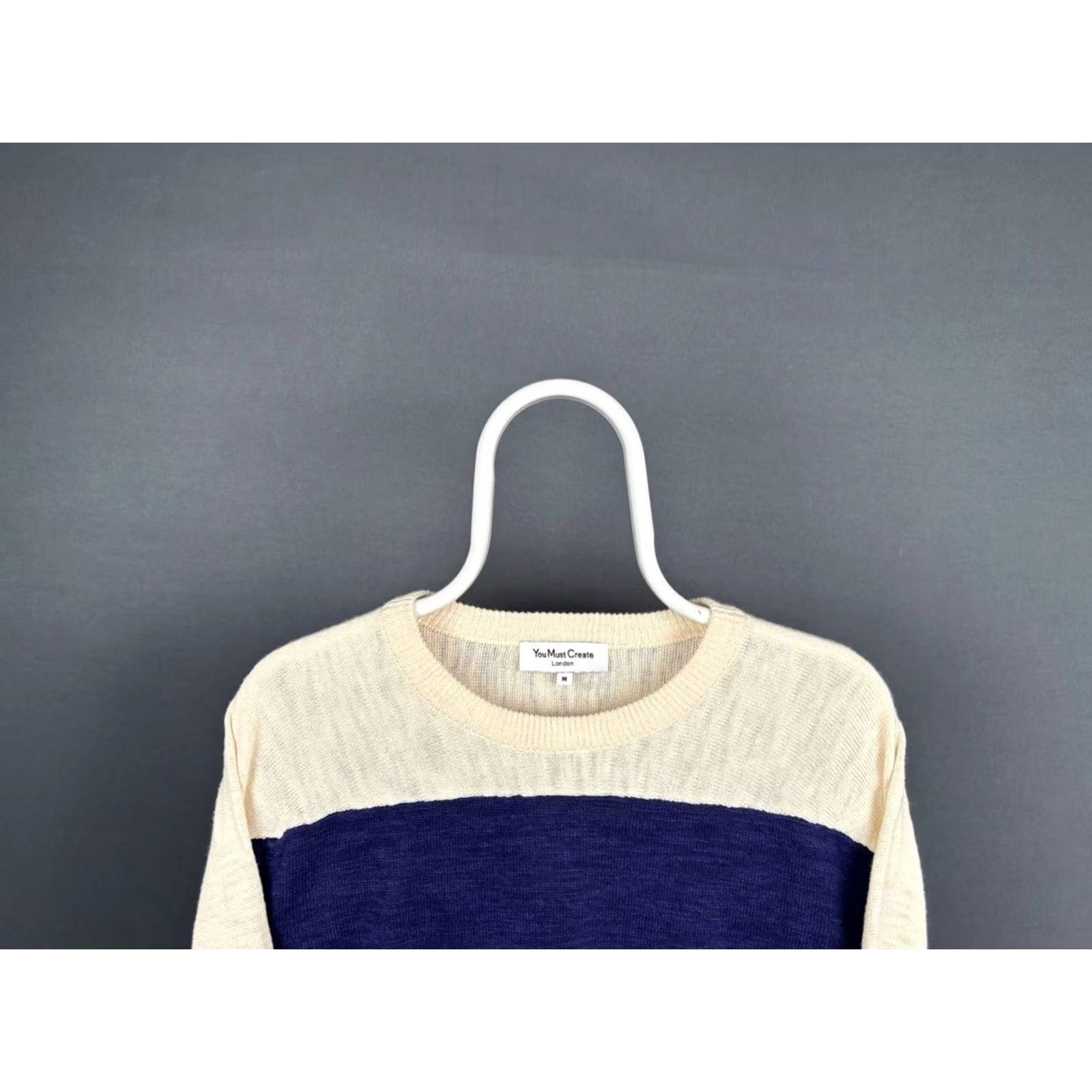 Vintage You Must Create Sweater Mens M Blue & Beige Size Cotton Long Sleeve Crew Neck Size US M / EU 48-50 / 2 - 6 Thumbnail