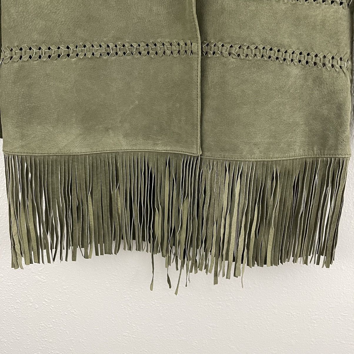 Vintage ARTURO Vintage 90s Green Suede Leather Grunge Fringe Jacket Size M / US 6-8 / IT 42-44 - 6 Thumbnail