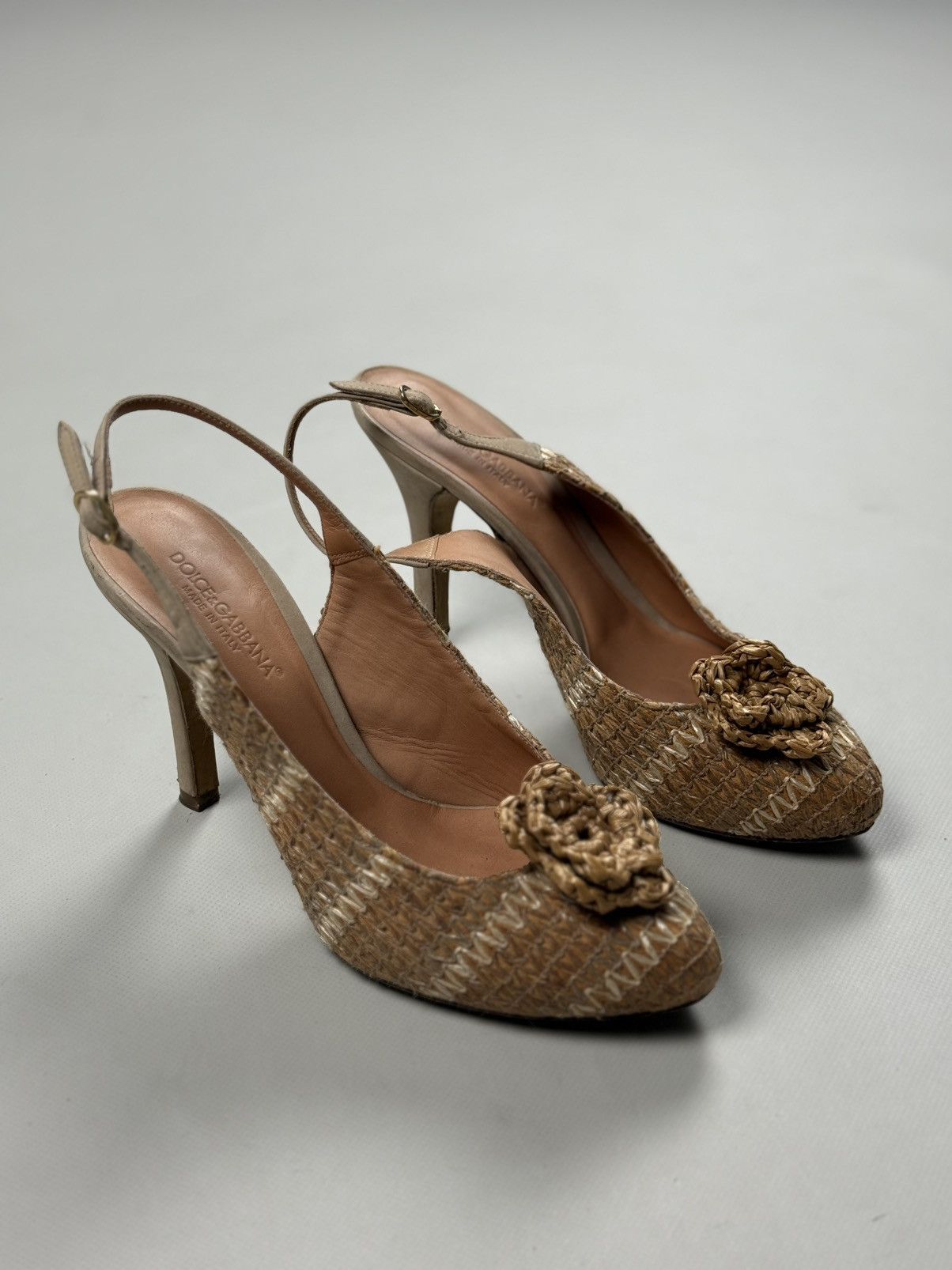 Dolce & Gabbana Raffia Sling Back Heels Pumps Size 37.5