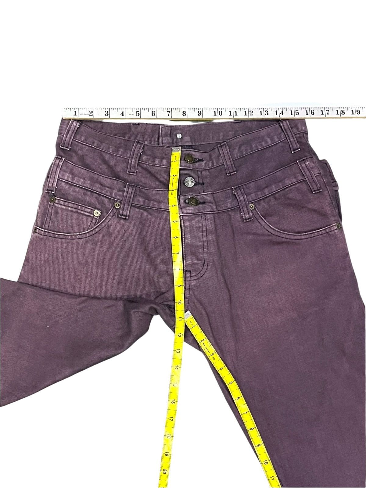 Japanese Brand 🔥Unique Jeans Open Arms Double Waist Back Flap Purple Pants Size US 31 - 12 Thumbnail