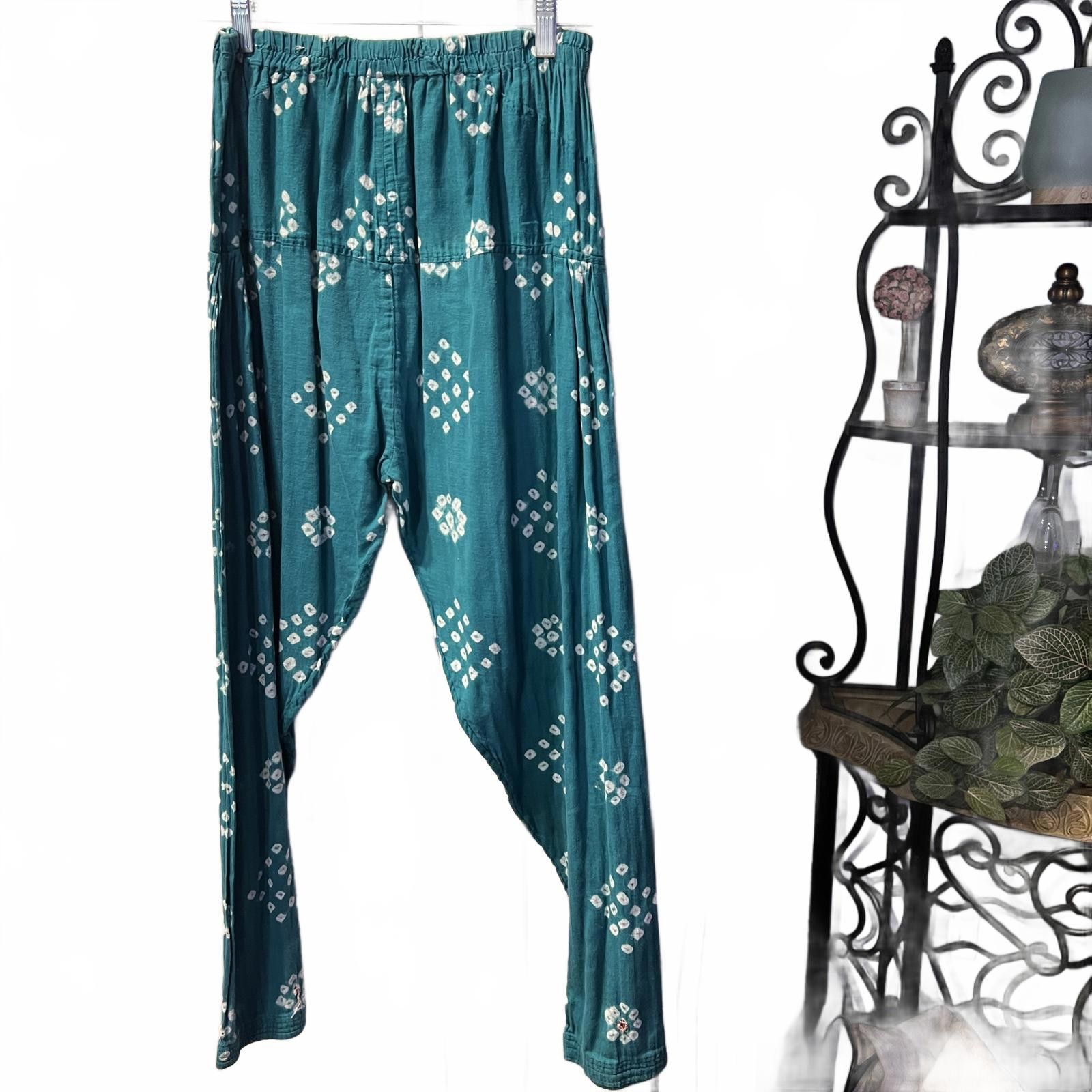 Unknown London Teal Patterned Women's Casual Pants Size 32" / US 10 / IT 46 - 3 Thumbnail