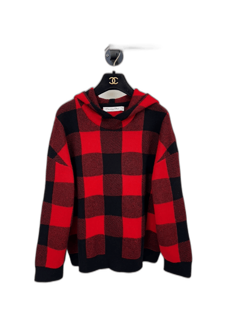 Dior Cashmere Hoodie Sweatshirt in Red Plaid