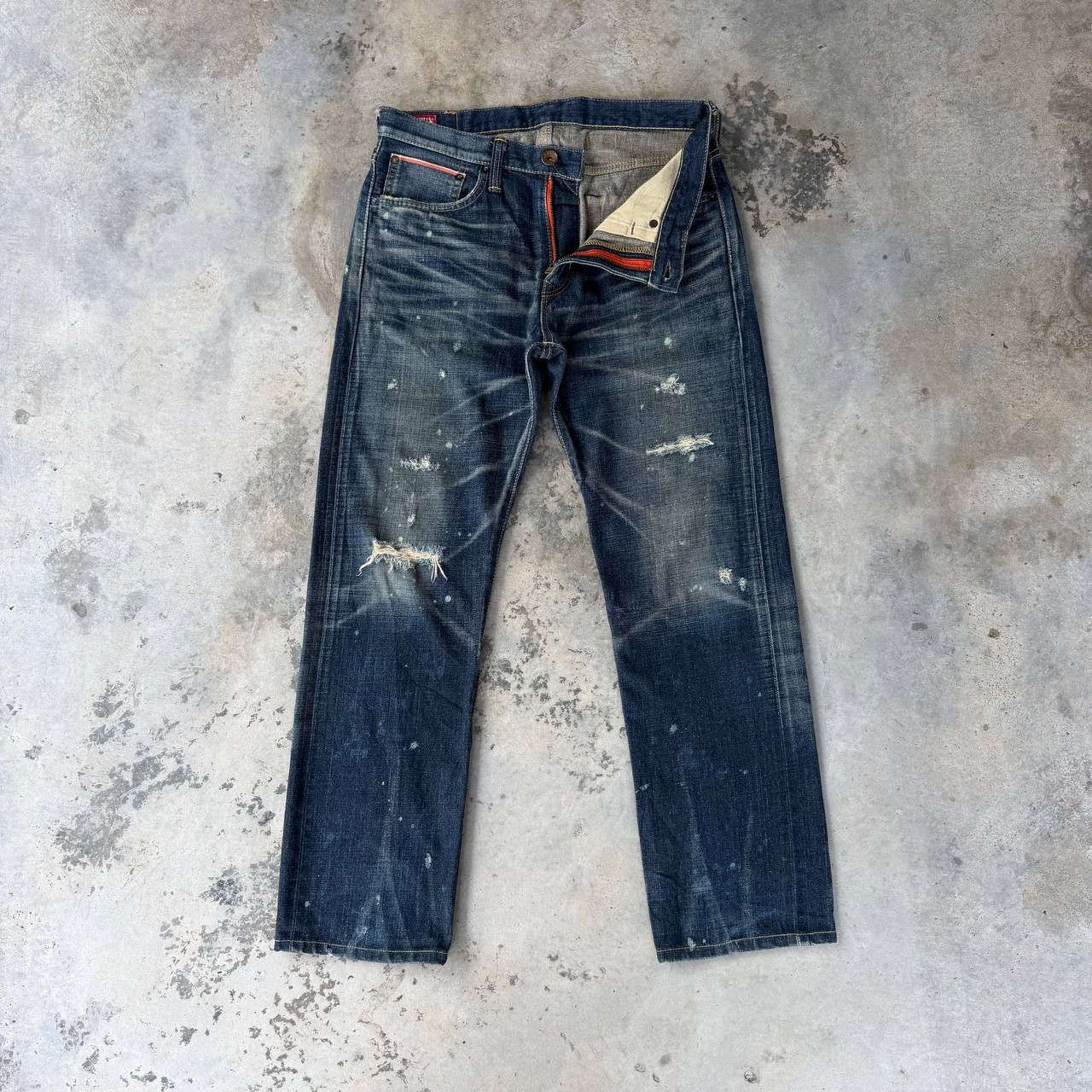Edwin VINTAGE EDWIN 505ZX BUCKLE BACK REDLINE DISTRESSED HONEYCOMB Size US 30 / EU 46 - 8 Thumbnail