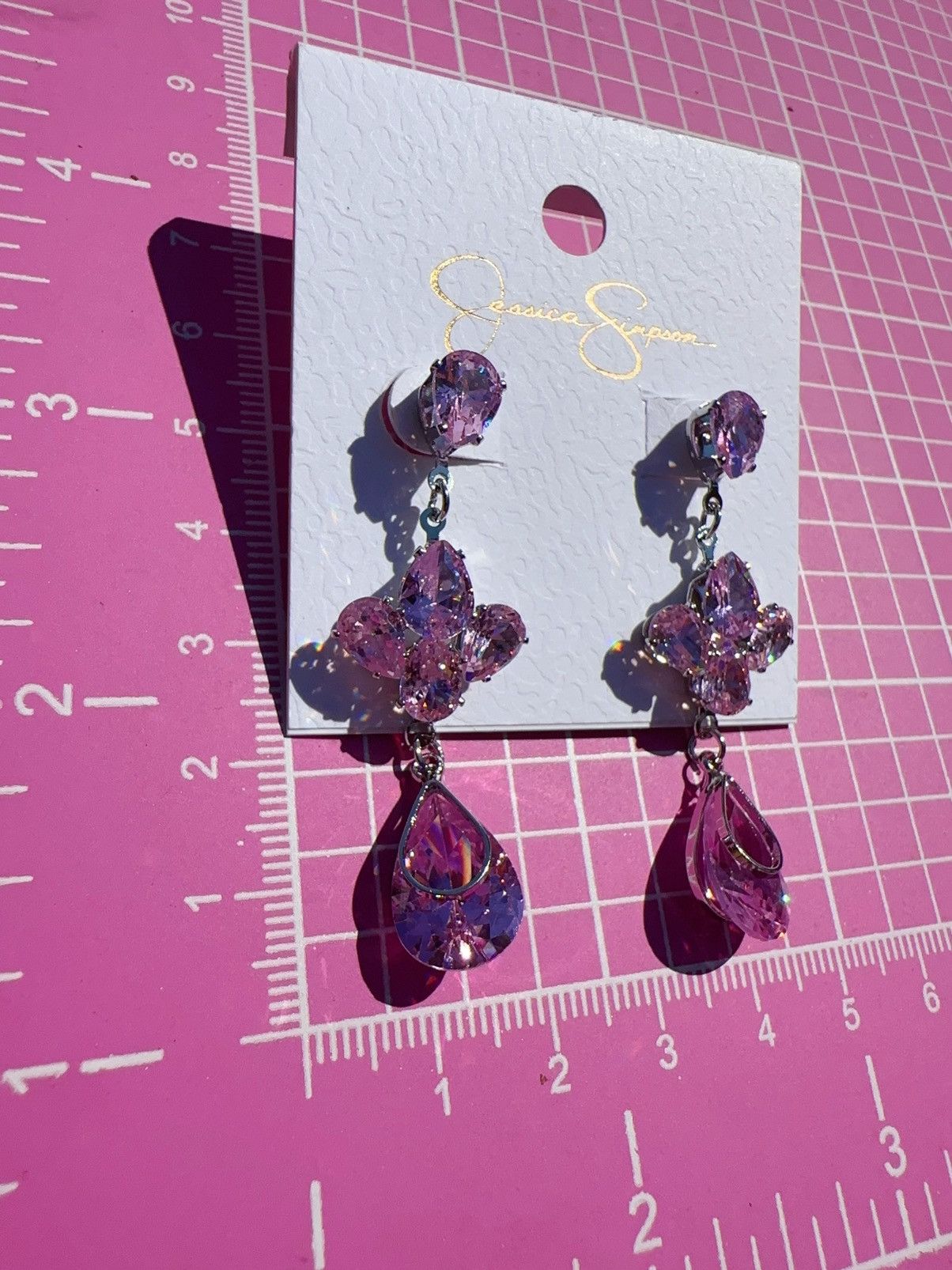 Designer Jessica Simpson silver tone pink crystal flower teardrop Size ONE SIZE - 5 Thumbnail