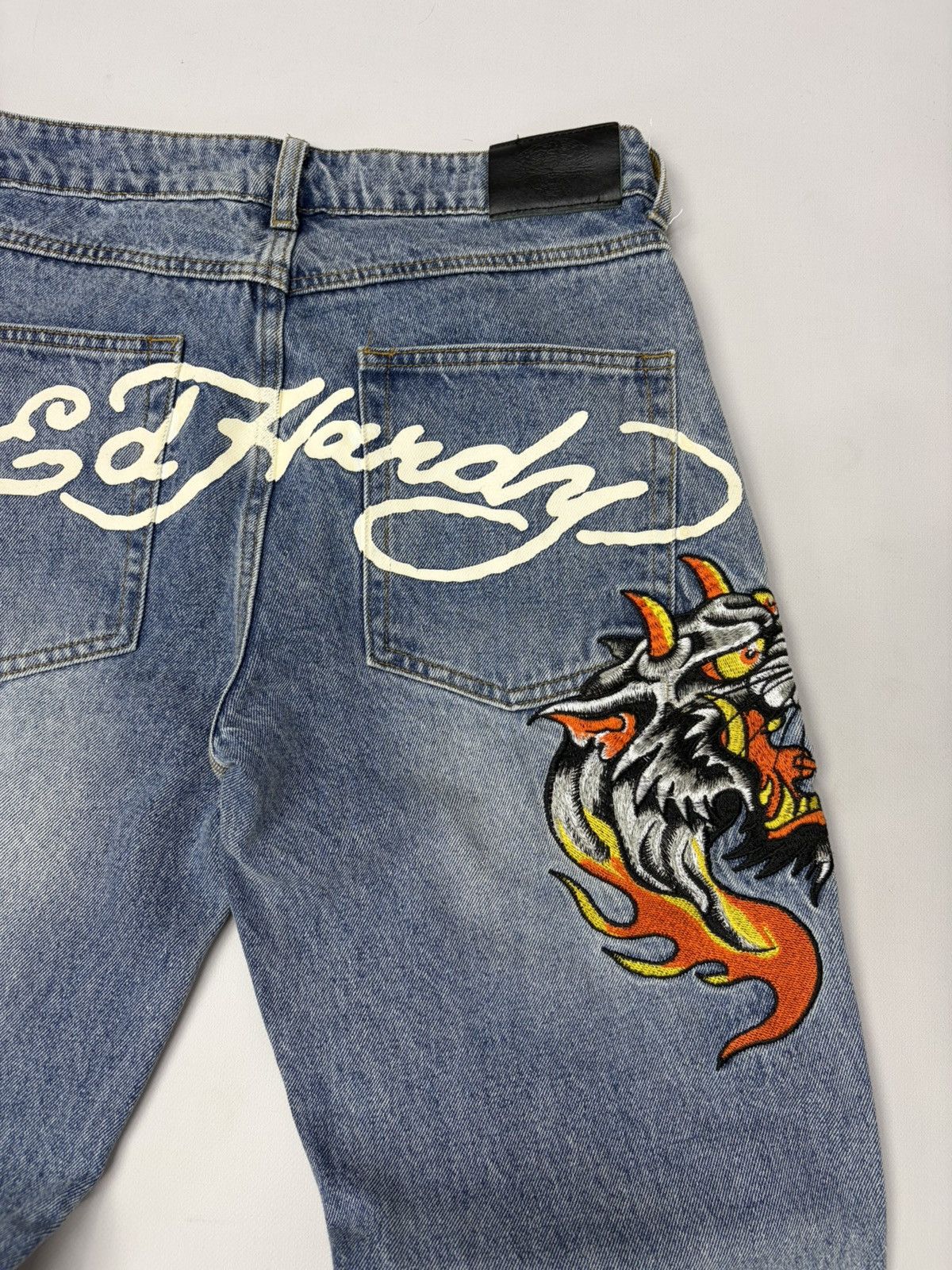 Ed Hardy Vintage Ed Hardy Embroidered Flame Denim Jeans Y2K Biker Size US 31 - 4 Thumbnail