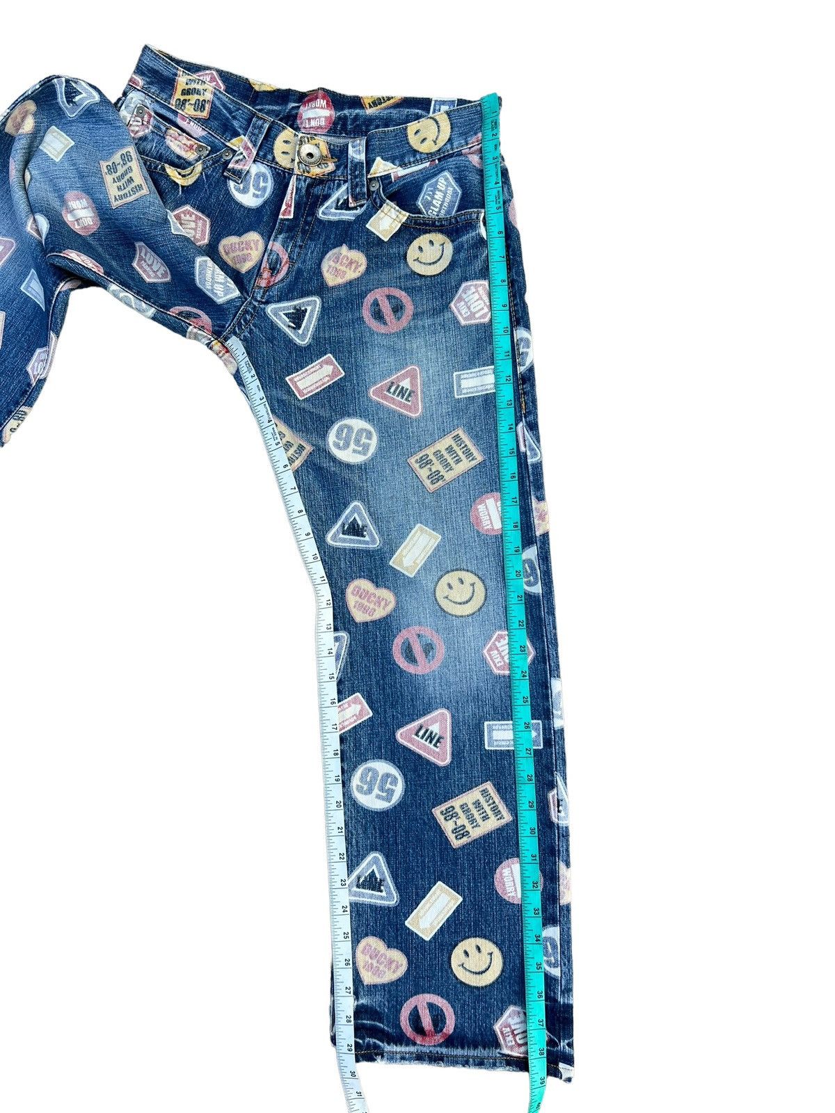 Designer Co & Lu Multiple Sign Print Smile Logo Denim Jeans Size US 30 / EU 46 - 5 Thumbnail