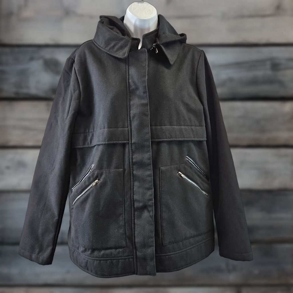 Fabletics Fabletics Pella Coat Women's Large Black Hooded Zip Pockets Long Sleeve Jacket, Fall Winter, Regular, Womens Size L / US 10 / IT 46 - 1 Thumbnail