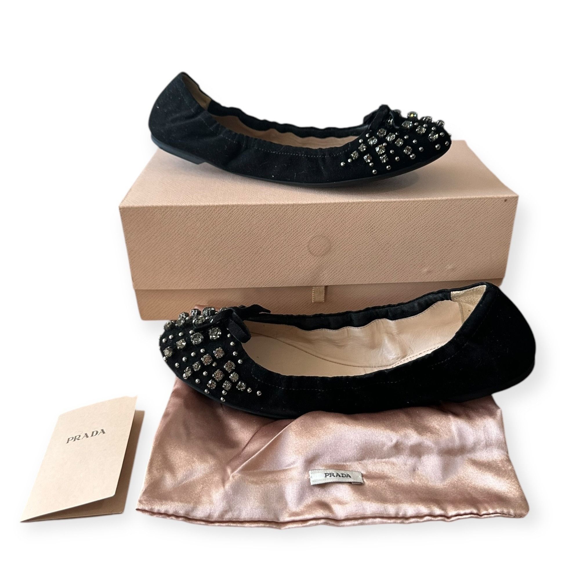 Prada Prada Black Suede Jeweled Ballet Flats, size 39 EU, Original Size US 9 / IT 39 - 1 Thumbnail