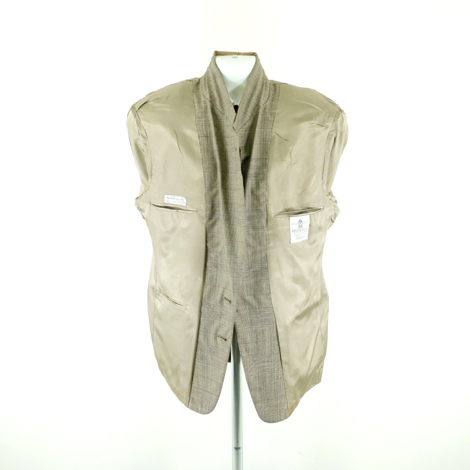 Austin Reed DAMAGED Austin Reed Wool Tan Glen Plaid 2 Button Blazer 42R Size 42R - 12 Thumbnail