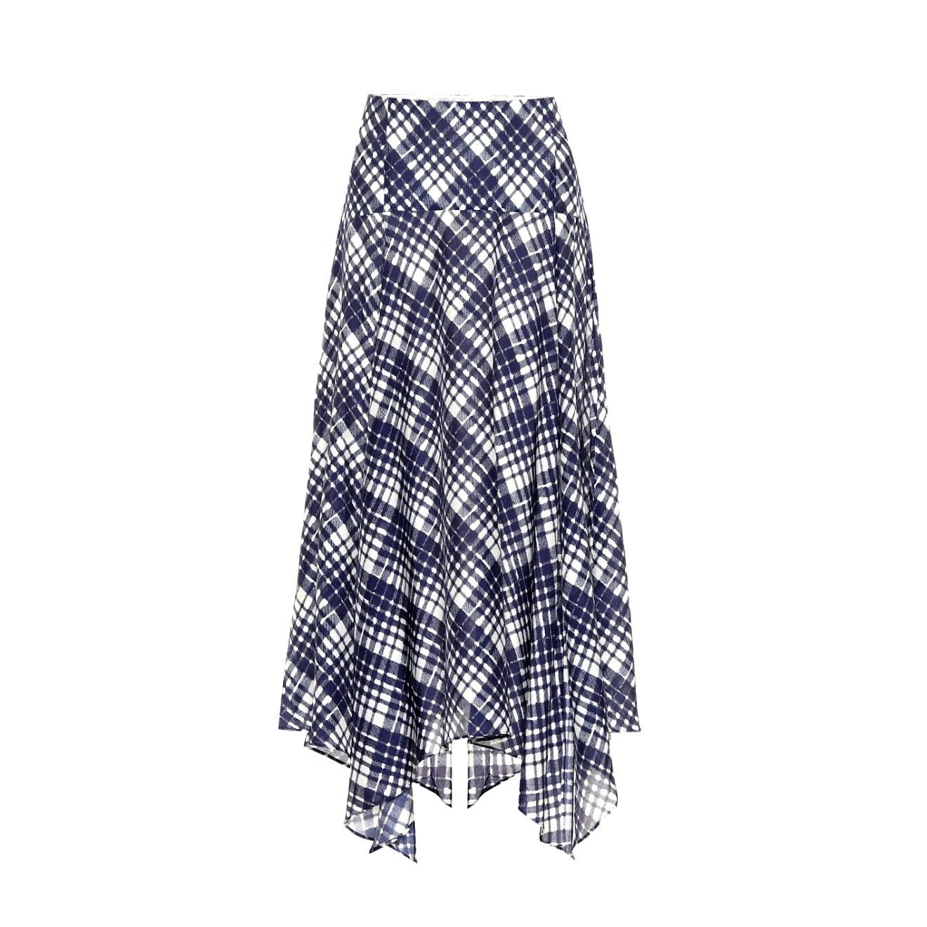 RIXO Rixo London Maggie Navy Sponge Check Skirt S Asymmetrical Size 27" / US 4 / IT 40 - 3 Thumbnail