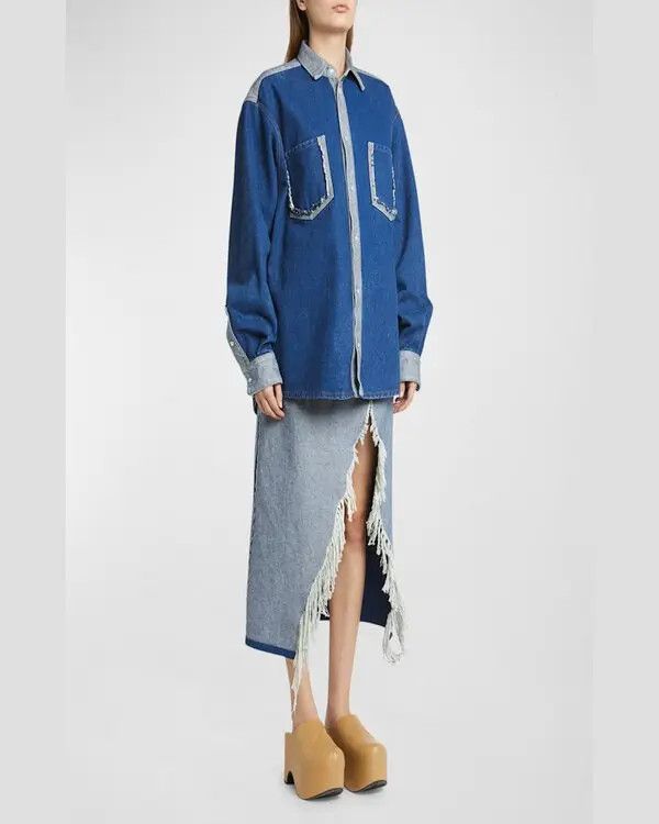 Marni o1w1db11125 Bi-Color Denim Oversized Collared Shirt in Blue Size XL / US 12-14 / IT 48-50 - 5 Thumbnail