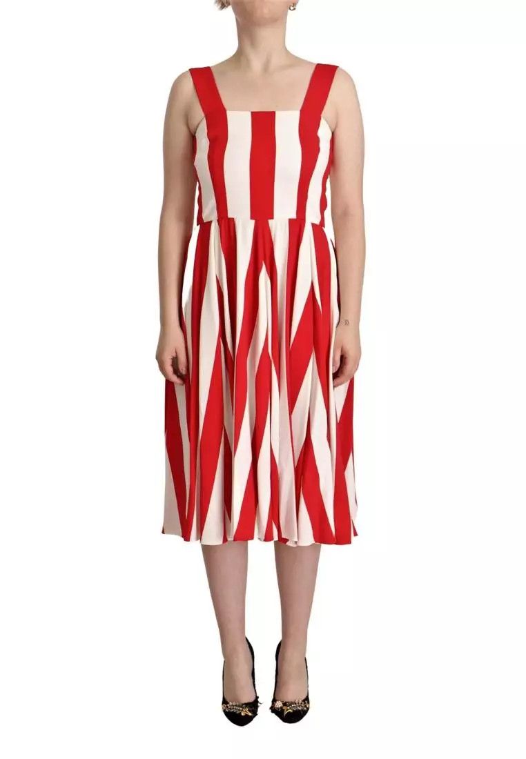 Dolce & Gabbana o1y0825 Sleeveless Midi Dress in Red/White Size XS / US 0-2 / IT 36-38 - 1 Thumbnail