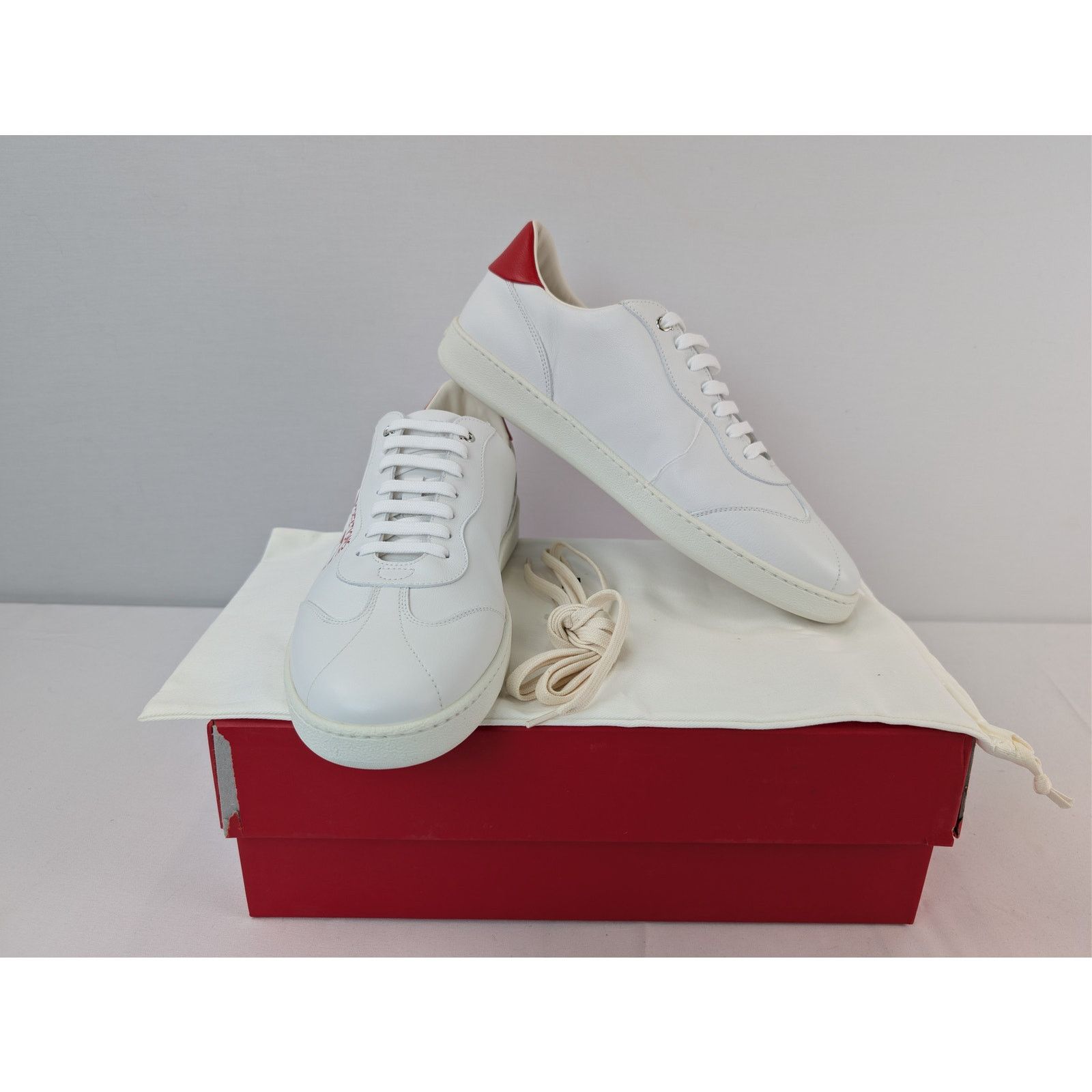 Salvatore Ferragamo o1rshd1 Achille Venn Low-Top Sneakers in White/Red Size US 11 / EU 44 - 16 Thumbnail