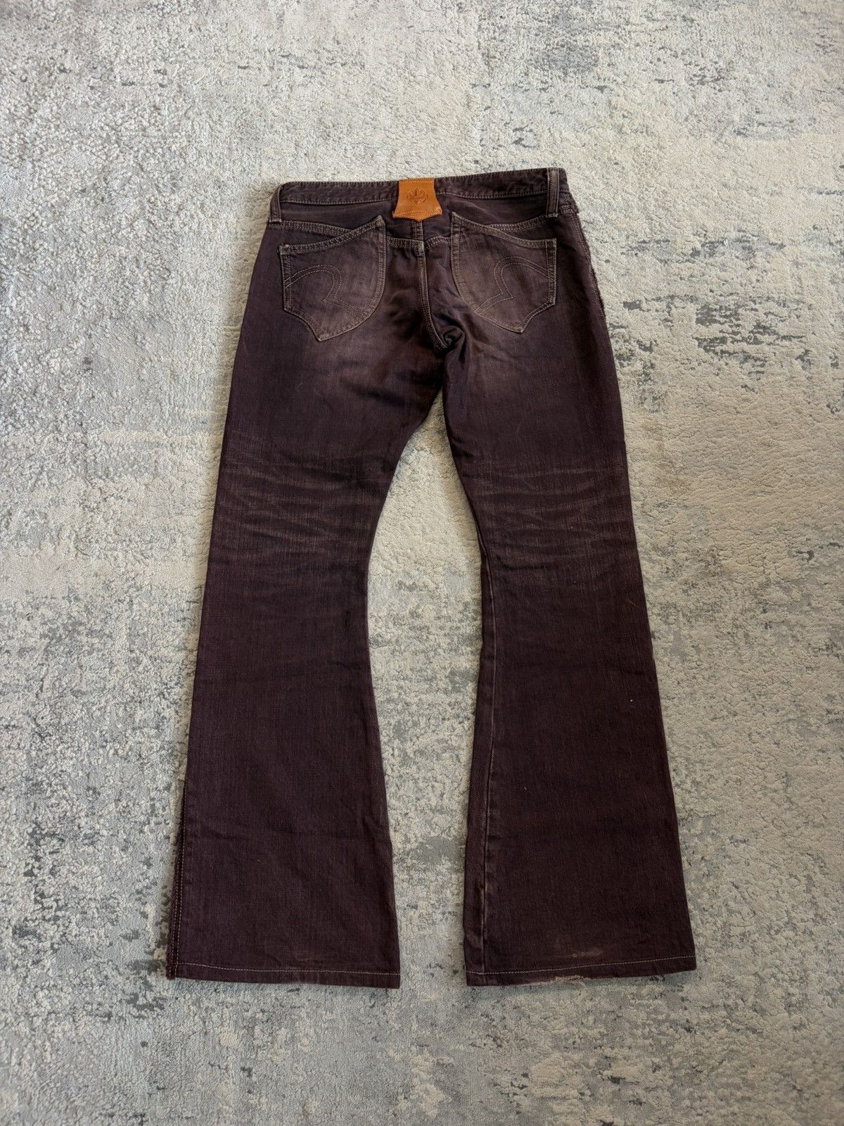 Obelisk Maroon Distressed Flared Curve Denim Size US 31 - 9 Thumbnail