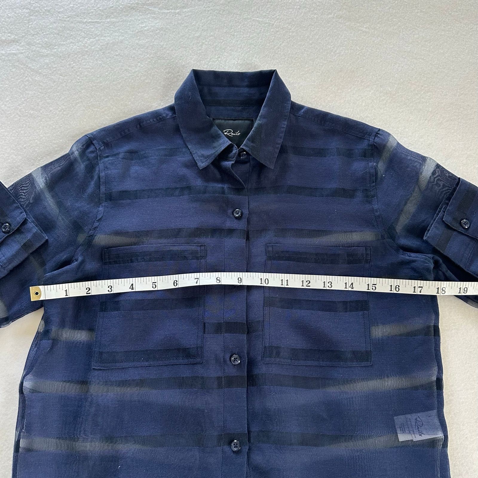 Rails Rails Cameron Sheer Panel Blouse Navy Cotton Silk XS Size XS / US 0-2 / IT 36-38 - 7 Thumbnail