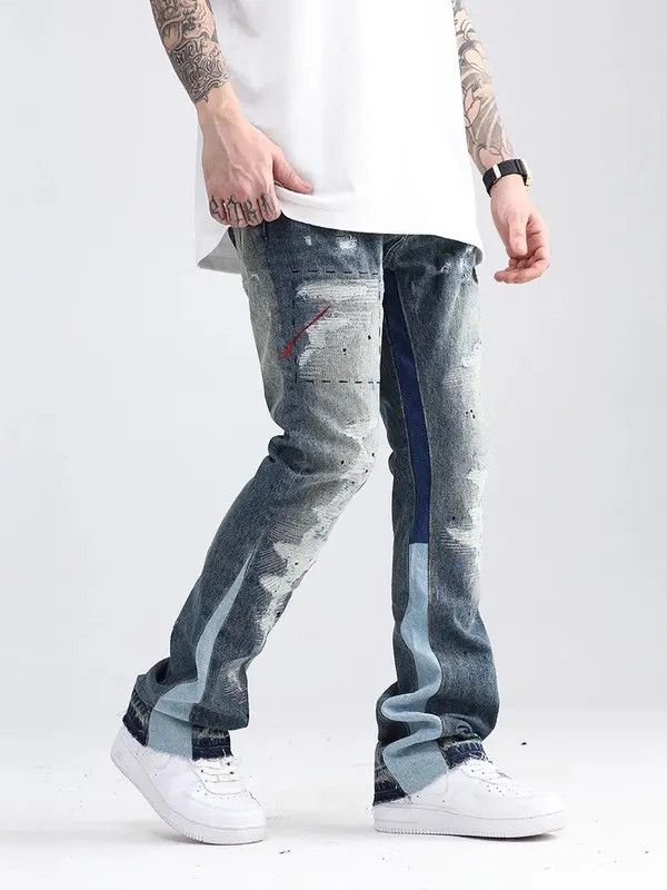 Japanese Brand × Jean Blue Speckle ink Destroyed Flared Jean Size US 33 - 3 Thumbnail