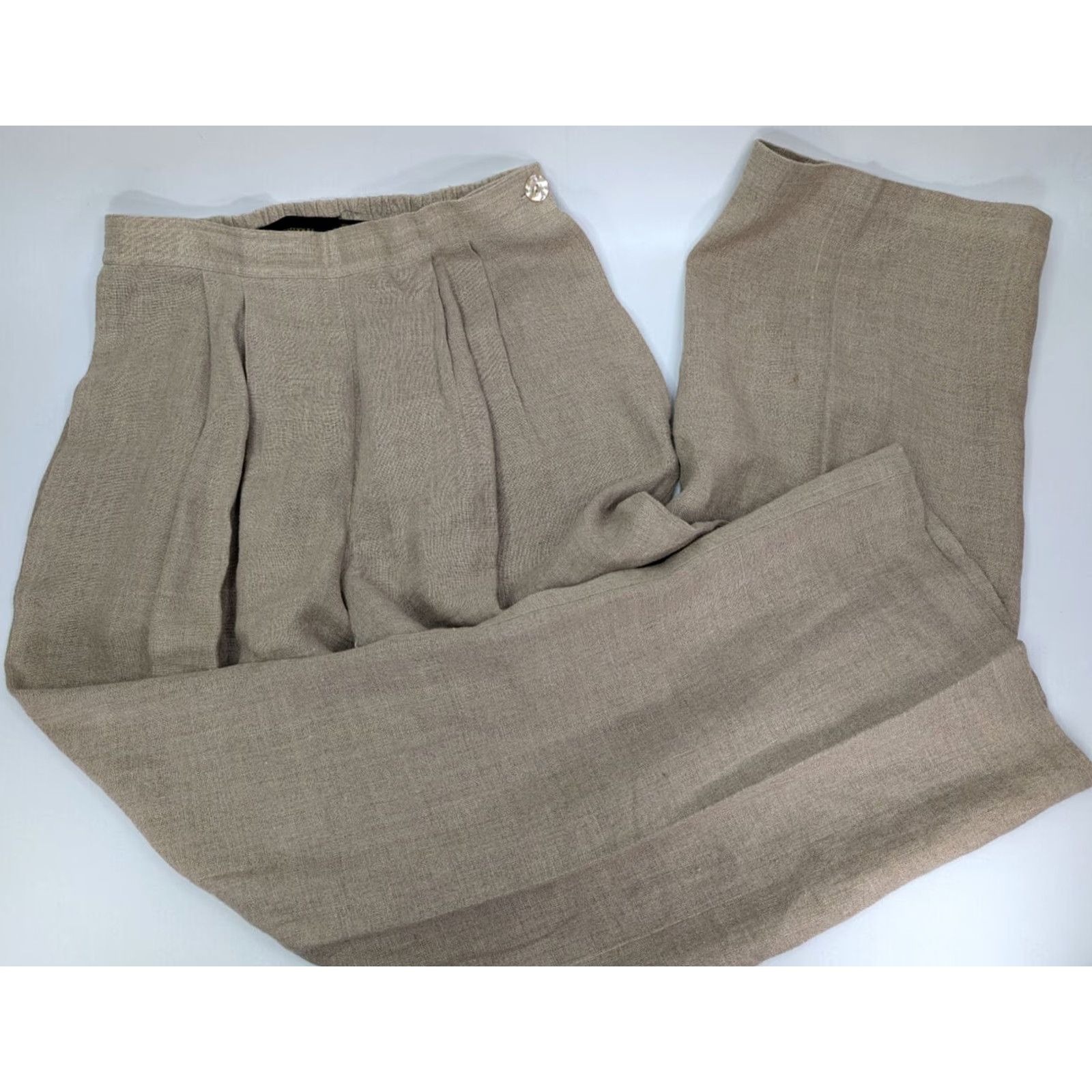 Nordstrom Classiques for Nordstrom Linen Baggy Wide-Leg Pants Beige 12 Womens Paperbag Size 12 Clothing Linen Pant Size 34" / US 12 / IT 48 - 2 Thumbnail