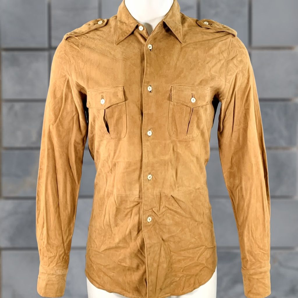 Dolce & Gabbana DOLCE & GABBANA XS Camel Suede Military Two Pockets Long Sleeve Shirt Mens Size US XS / EU 42 / 0 - 1 Thumbnail