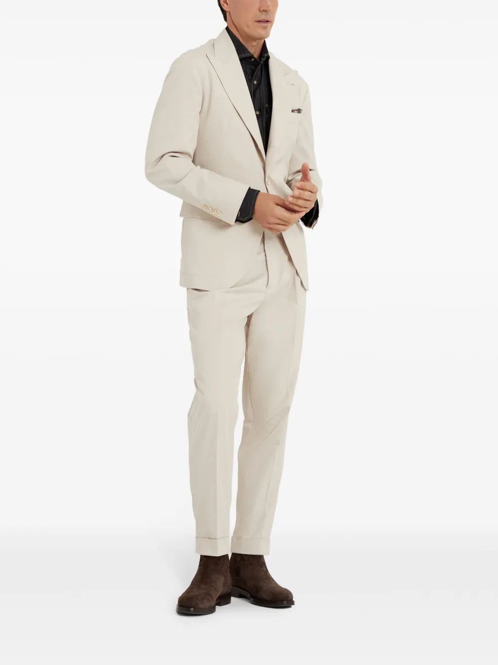 Brunello Cucinelli o1w1db10126 Gabardine Blazer With Large Lapel in Beige Size US L / EU 52-54 / 3 - 3 Thumbnail