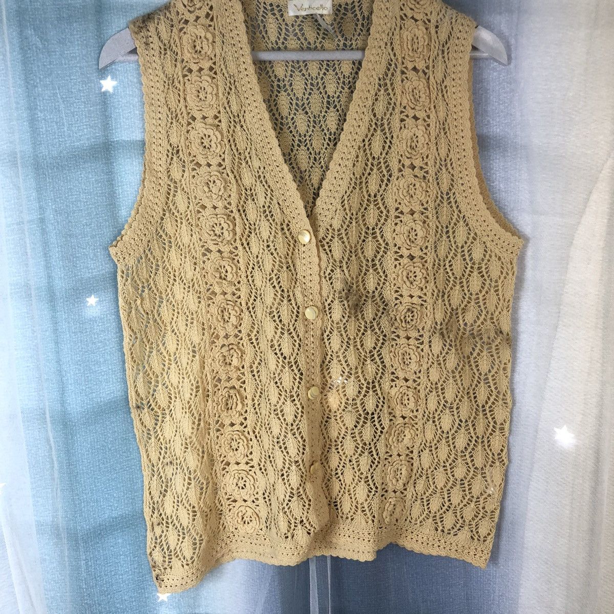 Homespun Knitwear Venticella Brown Mesh Net Crochet Vest Cardigan #7408 Size M / US 6-8 / IT 42-44 - 3 Thumbnail