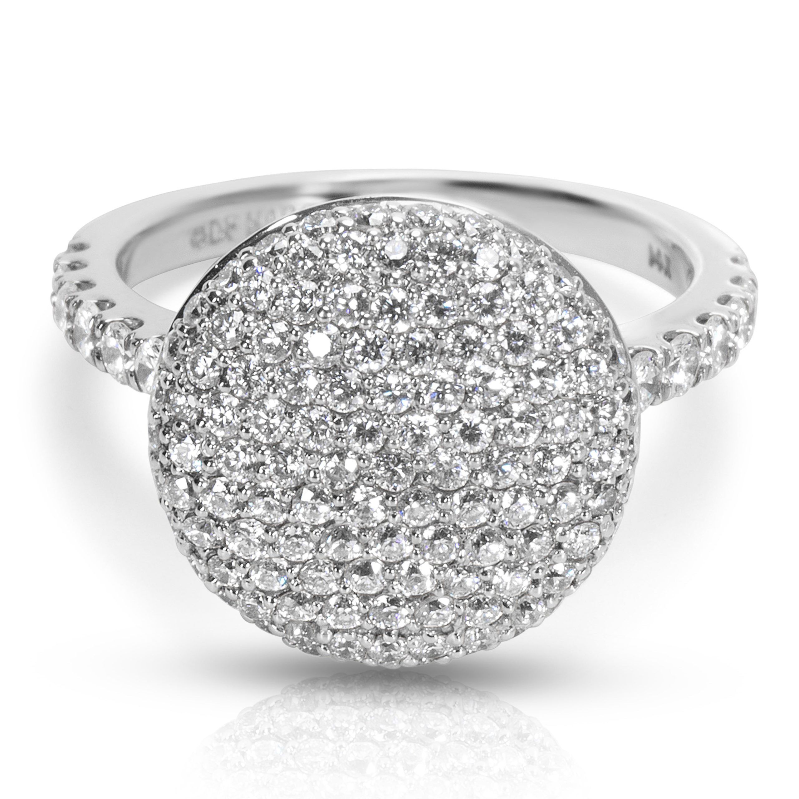 image of Tiffany Co Diamond Pave Round Top Fashion Ring In 14K White Gold (1.34 Ctw), Women's