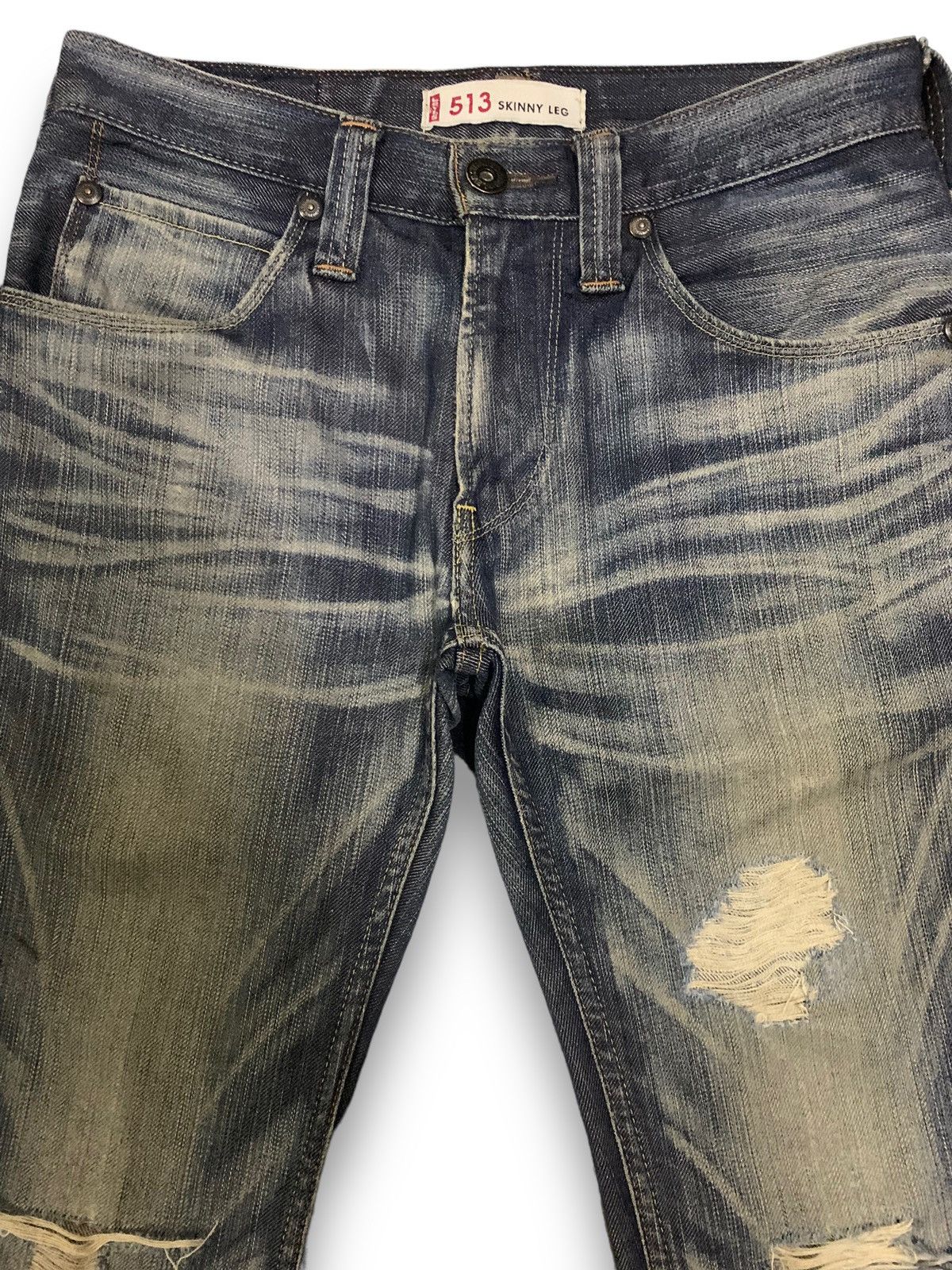 Levi's Vintage Clothing Vintage Y2K Levis 513 Honeycomb Slim Fit Distressed Jeans Size US 30 / EU 46 - 3 Thumbnail