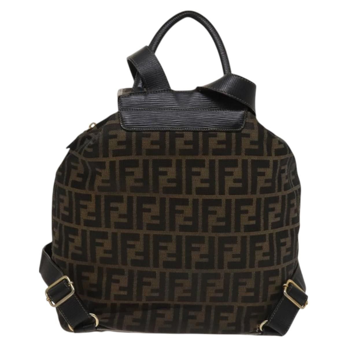 FENDI Zucca Canvas Backpack Black Brown Gold