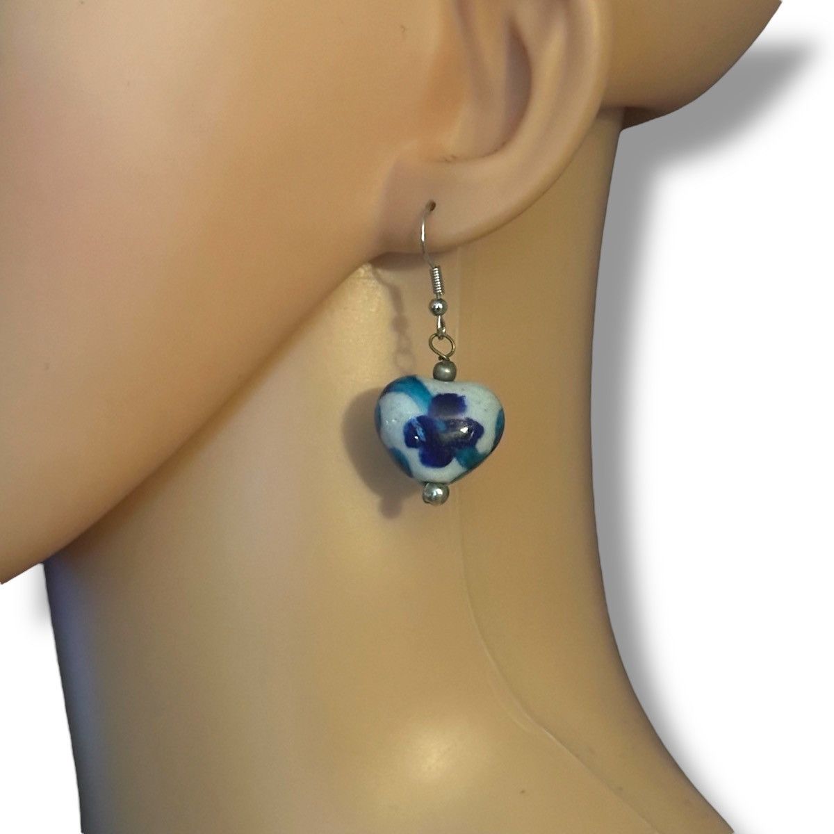 Other Blue floral porcelain puffed heart dangle earrings Size ONE SIZE - 2 Thumbnail