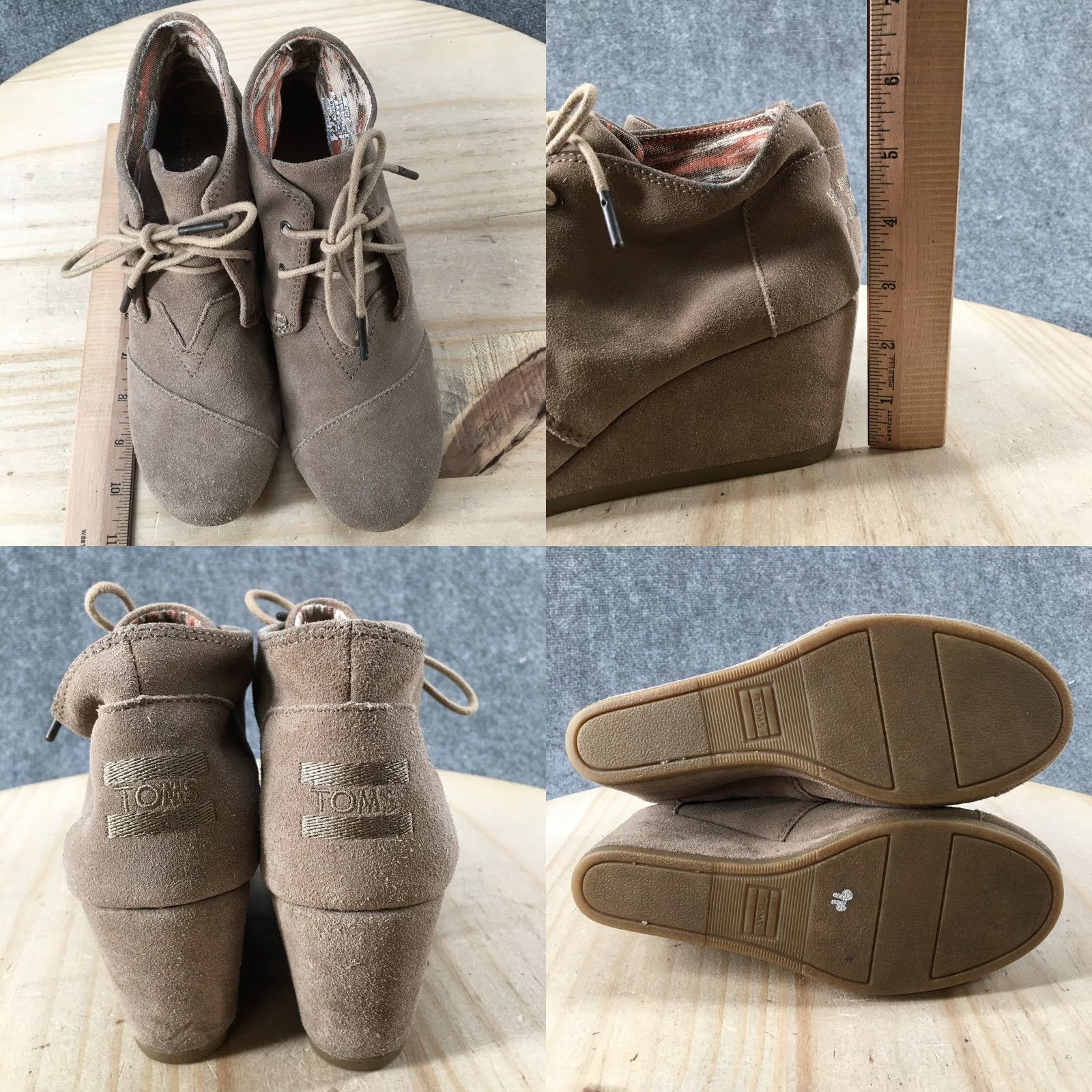 Toms TOMS Boots Womens 7 Casual Ankle Booties Wedge Heels Beige Suede Lace Up Bootie VINTAGE? No Size US 7 / IT 37 - 8 Thumbnail
