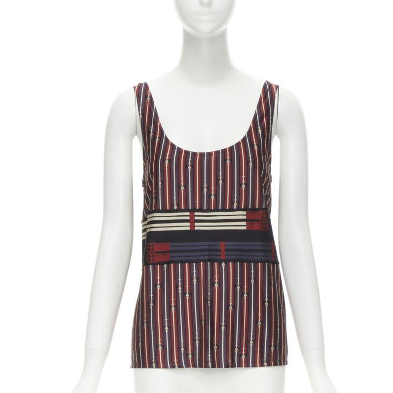 Hermes HERMES Horsebit buckle red white print scoop neck casual tank top FR38 S Size S / US 4 / IT 40 - 1 Thumbnail