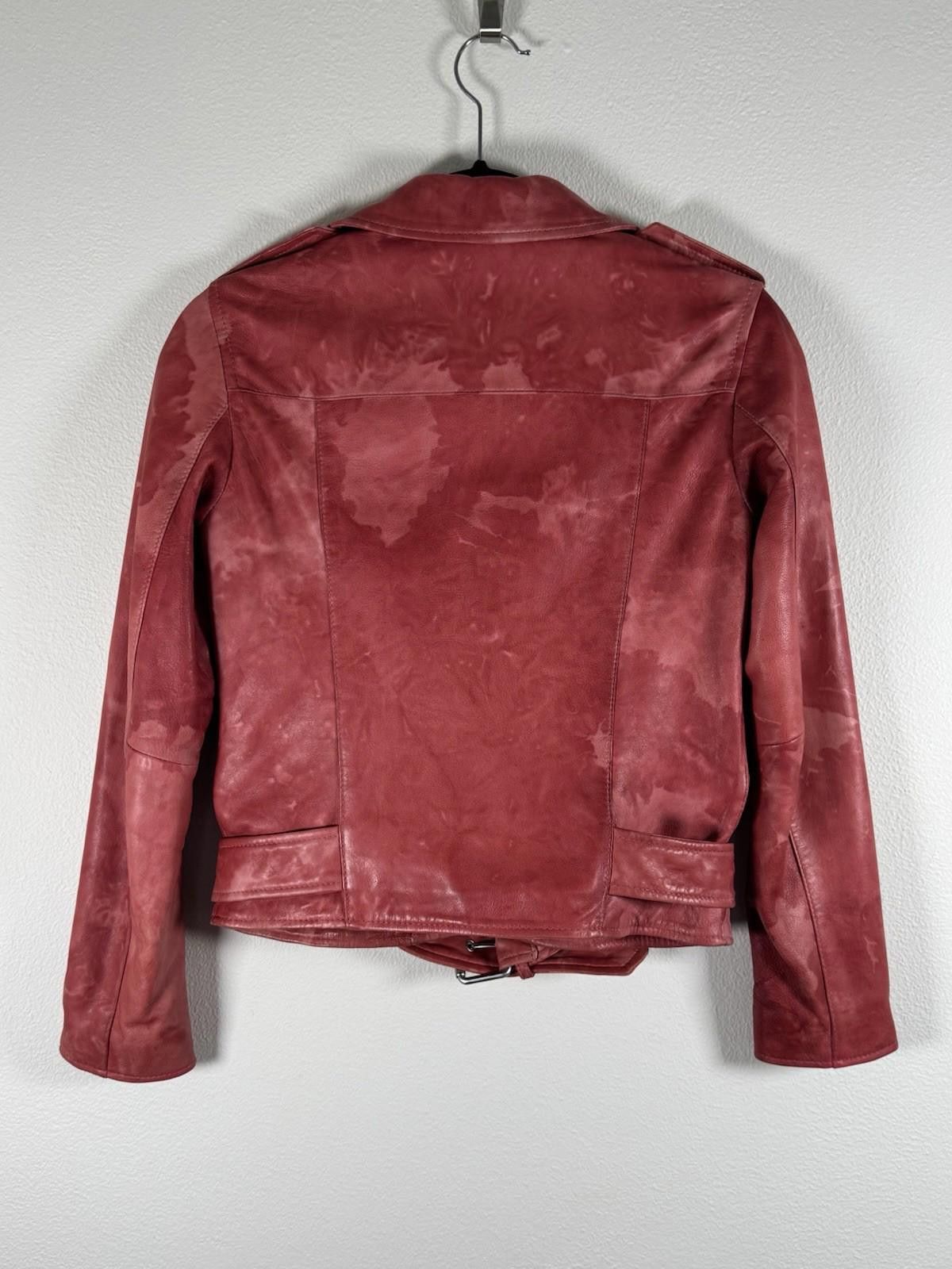 Allsaints $619 EUC All Saints Red Tie Dye Leather Biker Jacket Size 2 Size XS / US 0-2 / IT 36-38 - 4 Thumbnail