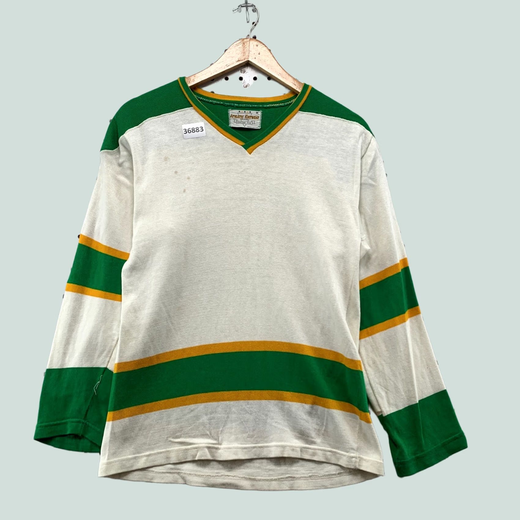 Vintage Athletic Knitwear Hockey Jersey Mens Medium White Green #9 USA VTH 60s 17x26 Size US M / EU 48-50 / 2 - 1 Thumbnail