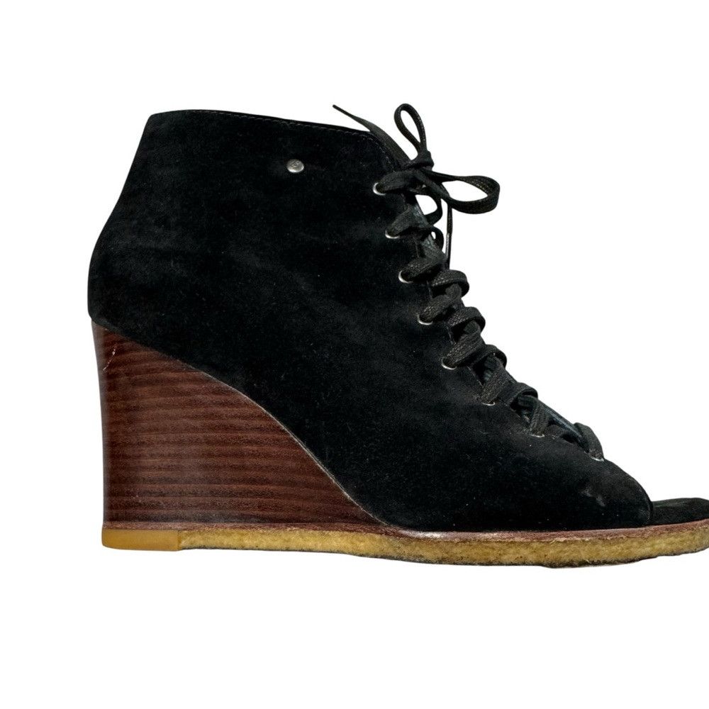 Ugg UGG Elyse Open Toe Black Suede Lace-up Wedge Booties 3340 S Size US 7.5 / IT 37.5 - 2 Thumbnail
